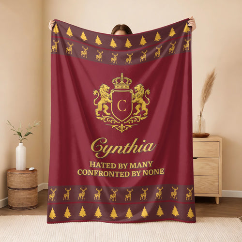 Hated By Many Confronted By None Burgundy Gold Christmas Fleece Blanket CYNTHIA 13K1 BK33