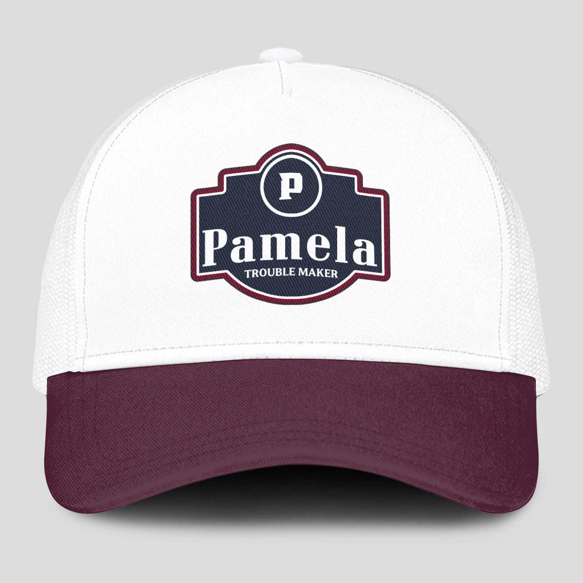 Trouble Maker Burgundy And White Funny Mesh Cap PAMELA 13K1 C201PF
