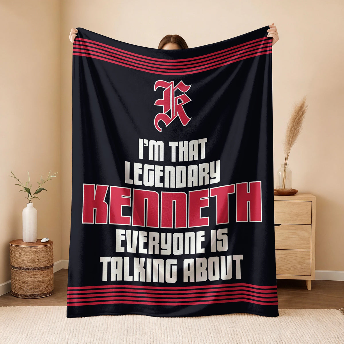 I'm That Legendary Name Dark Red Fleece Blanket KENNETH 13K1 BK48