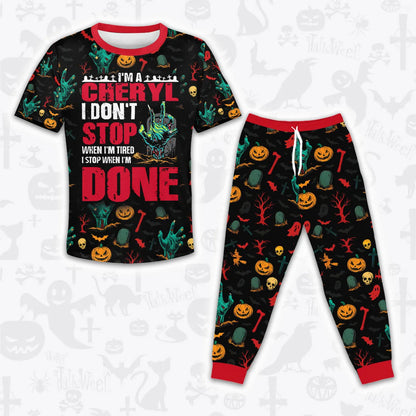CHERYL Halloween Pajamas Set Tshirt & Pants Horror Skull Pumpkin 13K1-HL3