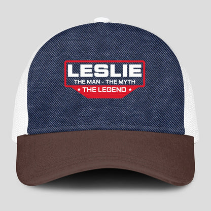 The Man The Myth The Legend Navy Brown And White Mesh Cap LESLIE 13K1 C200PF