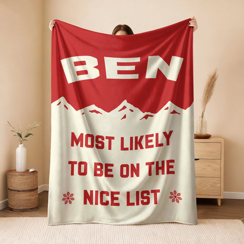 Most Likely on the Nice List Red Vintage Christmas Fleece Blanket BEN 13K1 BK63