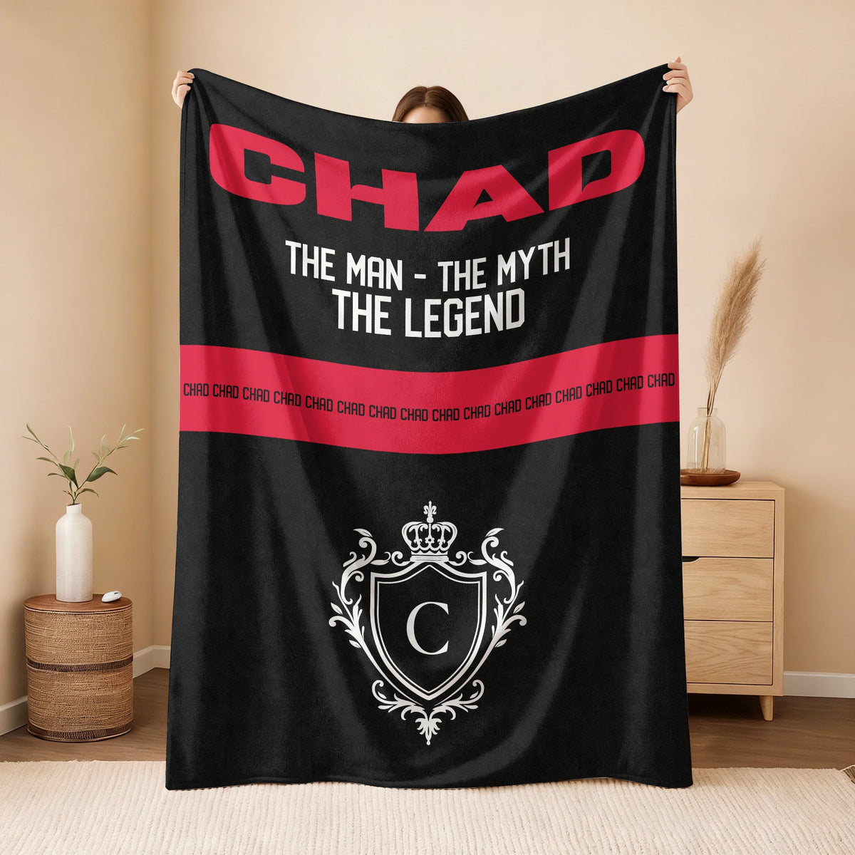 The Man The Myth The Legend Black Red Fleece Blanket CHAD 13K1 BK14