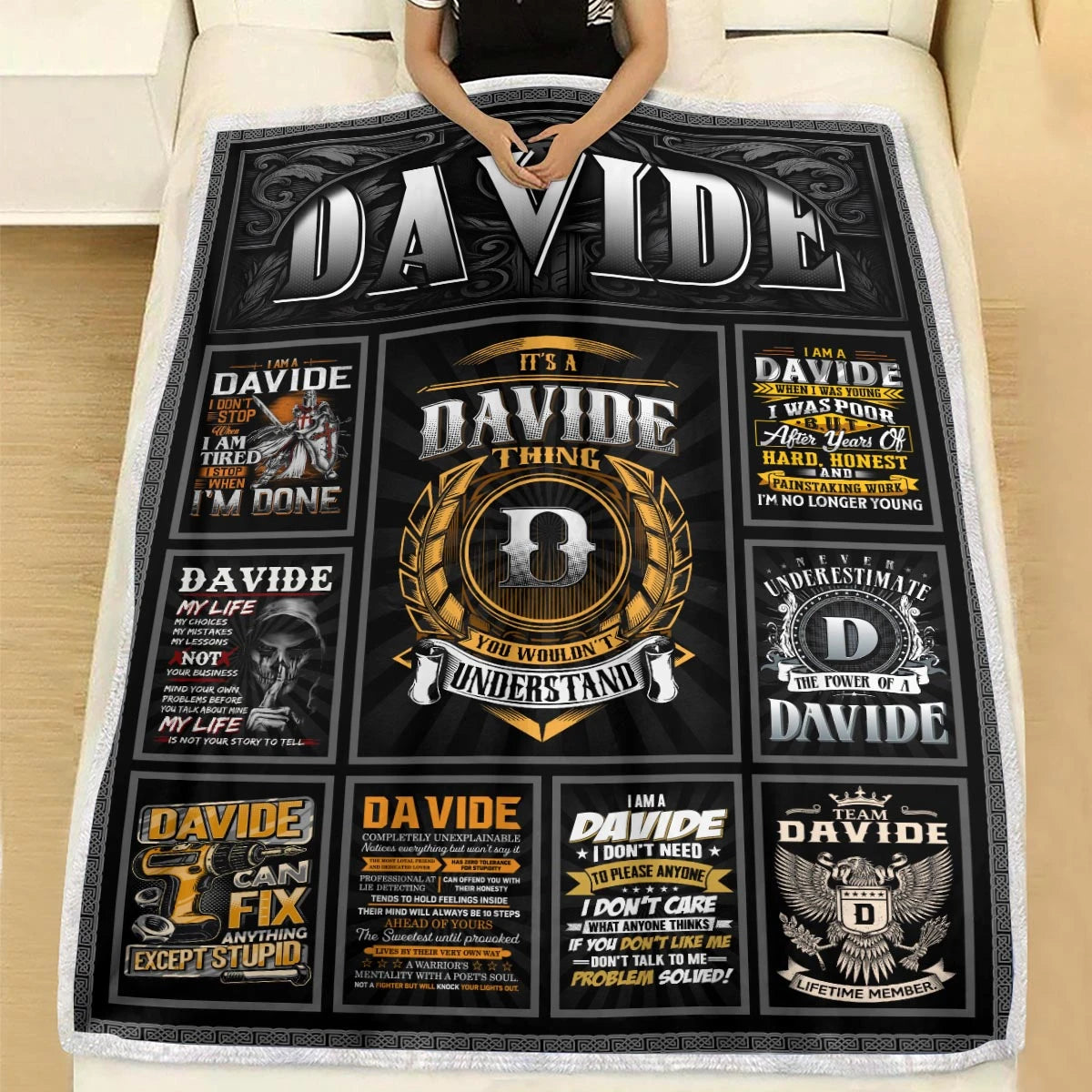 DAVIDE Personalized Blanket | Custom Name Cozy Throw Gift 13K4-BK2