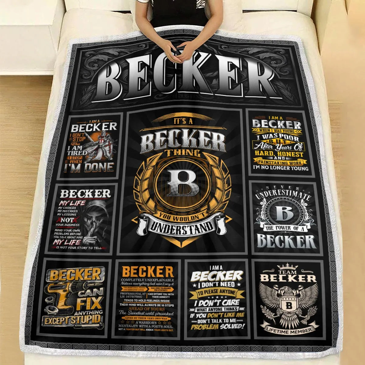 BECKER Personalized Blanket | Custom Name Cozy Throw Gift 13K3-BK2