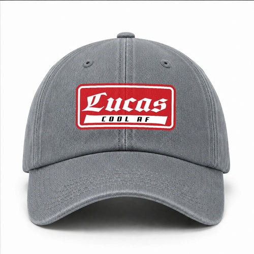 Your Name Cool Af Red Logo Funny Washed Cap LUCAS 13K1 C79PF