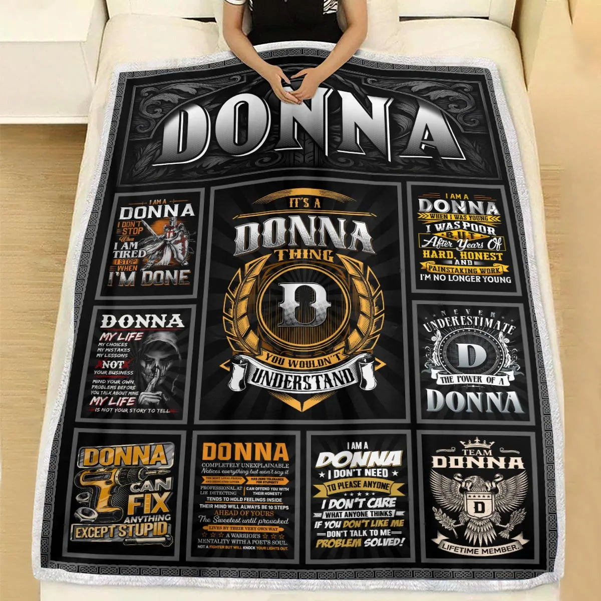 DONNA Personalized Blanket | Custom Name Cozy Throw Gift 13K1-BK2