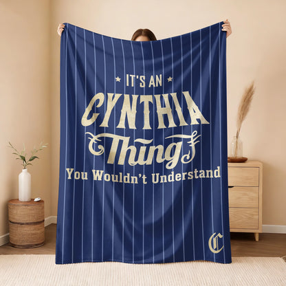 Your Name Thing Striped Blue Fleece Blanket CYNTHIA 13K1 BK23