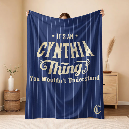 Your Name Thing Striped Blue Fleece Blanket CYNTHIA 13K1 BK23