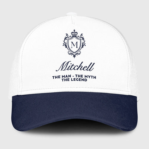 The Man The Myth The Legend Blue And White Baseball Mesh Cap MITCHELL 13K1 C186PF