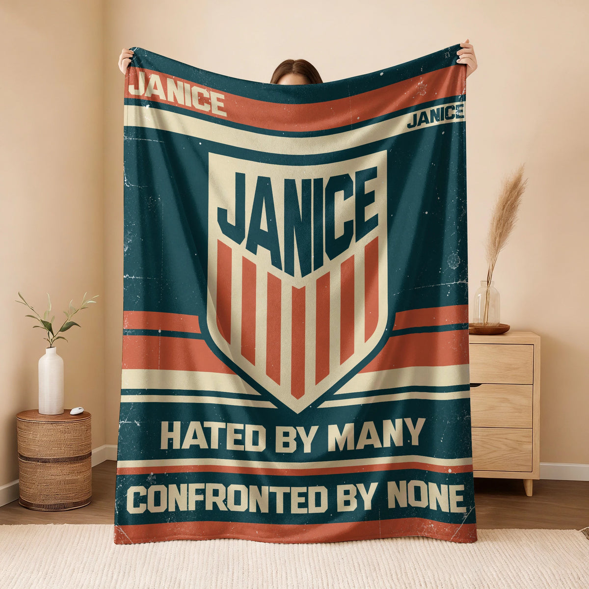 Hated By Many Confronted By None Retro Fleece Blanket JANICE 13K1 BK58