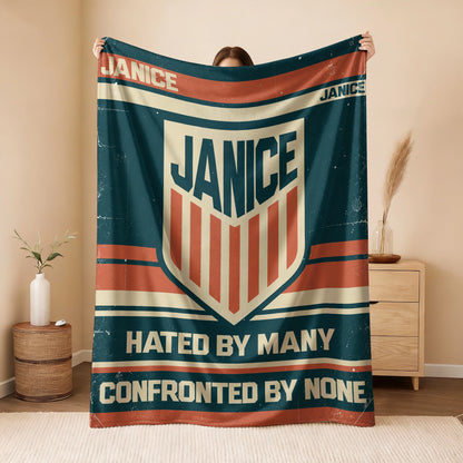 Hated By Many Confronted By None Retro Fleece Blanket JANICE 13K1 BK58