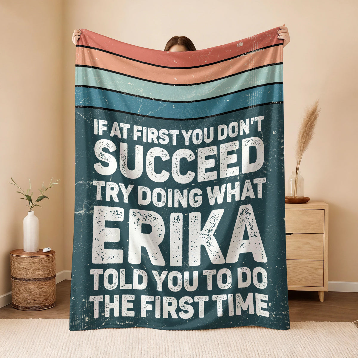 If At First You Don’t Succeed Retro Green Fleece Blanket ERIKA 13K1 BK29