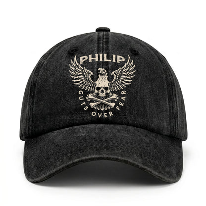 Your Name Guts Over Fear With Eagle And Skull Washed Cap PHILIP 13K1 C75PF