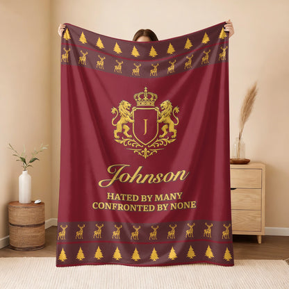 Hated By Many Confronted By None Burgundy Gold Christmas Fleece Blanket JOHNSON 13K1 BK33