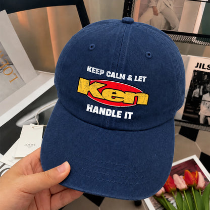 Keep Calm & Let Your Name Handle It Yellow And Red Logo Washed Cap KEN 13K1 C172PF
