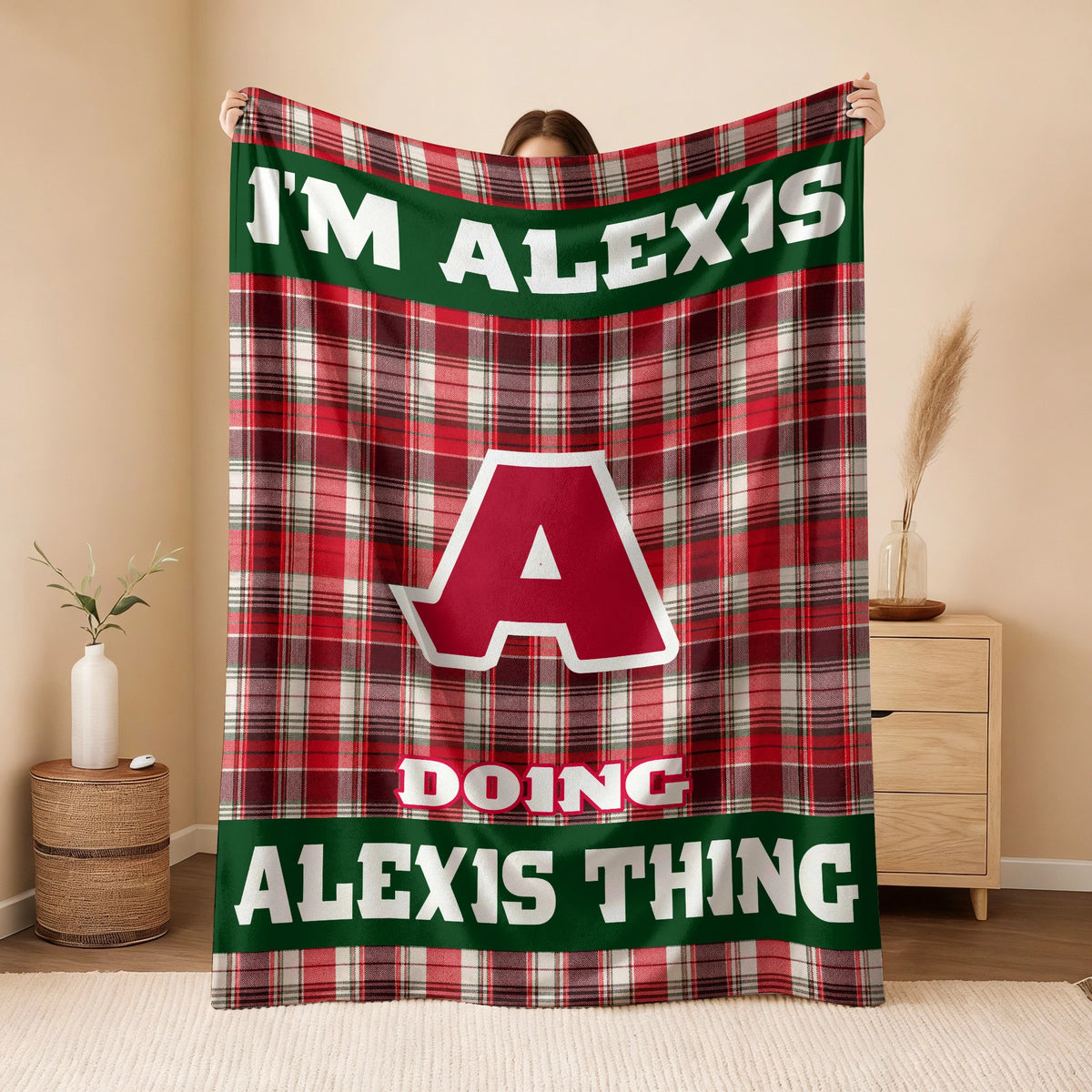 I'm Name Doing Name Things Red Plaid Fleece Blanket ALEXIS 13K1 BK49