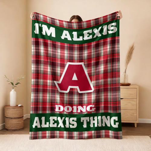 I'm Name Doing Name Things Red Plaid Fleece Blanket ALEXIS 13K1 BK49