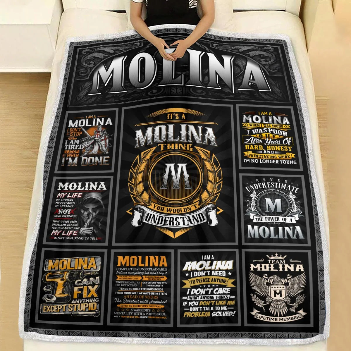 MOLINA Personalized Blanket | Custom Name Cozy Throw Gift 13K2-BK2