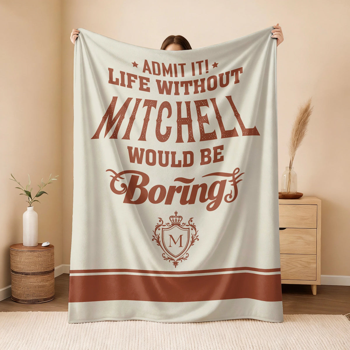 Life Without Your Name Would Be Boring Cream Terracotta Blanket MITCHELL 13K1 BK24