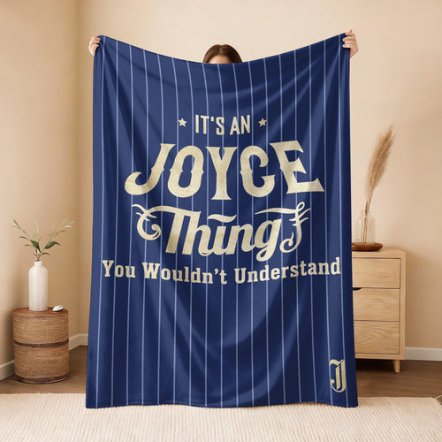 Your Name Thing Striped Blue Fleece Blanket JOYCE 13K1 BK23