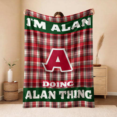 I'm Name Doing Name Things Red Plaid Fleece Blanket ALAN 13K1 BK49