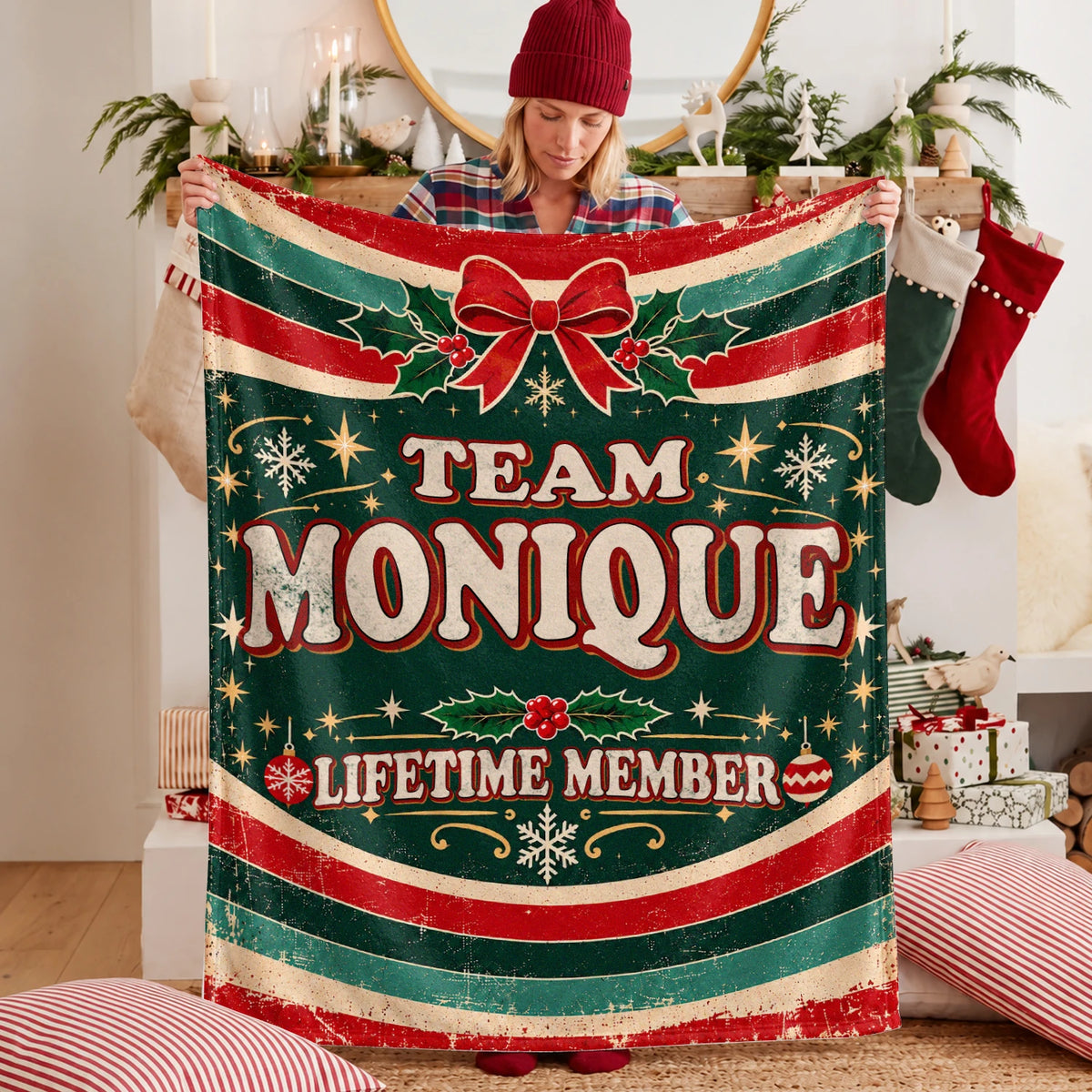 Team Your Name Lifetime Member Christmas Fleece Blanket MONIQUE 13K1 BK52