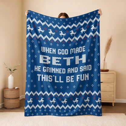 When God Made Your Name Navy Fleece Blanket BETH 13K1 BK32