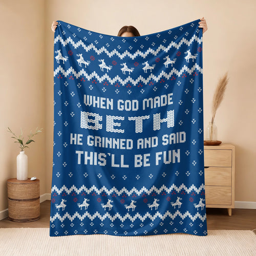 When God Made Your Name Navy Fleece Blanket BETH 13K1 BK32