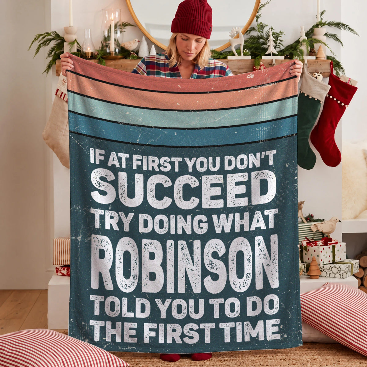 If At First You Don’t Succeed Retro Green Fleece Blanket ROBINSON 13K1 BK29