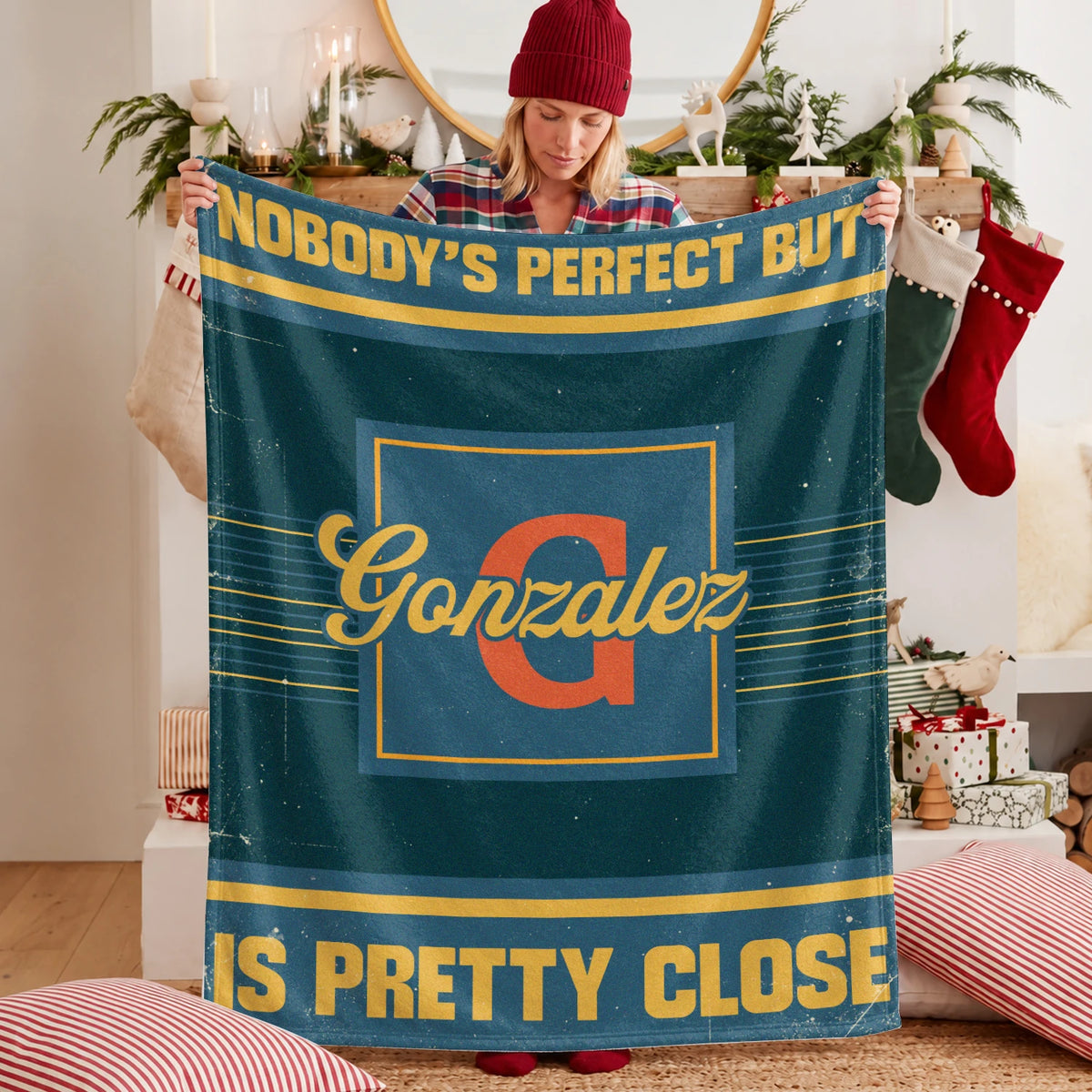 Nobody's Perfect But Your Name Is Close Vintage Blue & Brown Fleece Blanket GONZALEZ 13K1 BK54