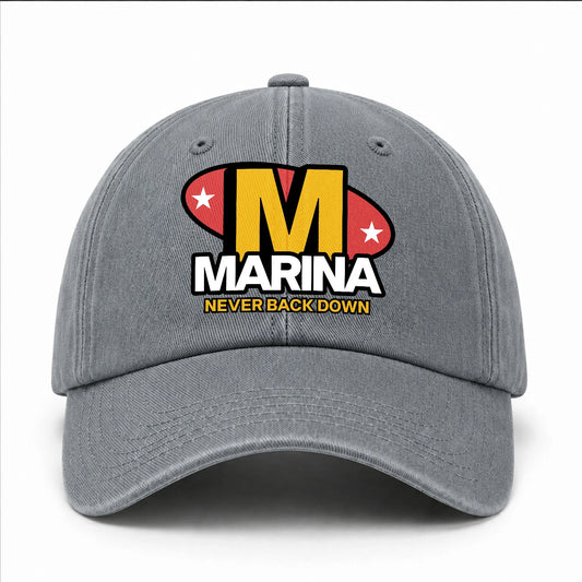 Never Back Down With Your Name And Initial Letter Washed Cap MARINA 13K1 C82PF