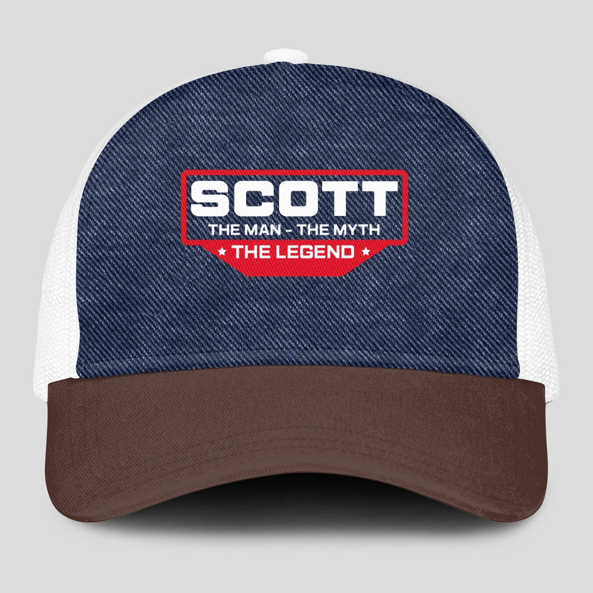 The Man The Myth The Legend Navy Brown And White Mesh Cap SCOTT 13K1 C200PF
