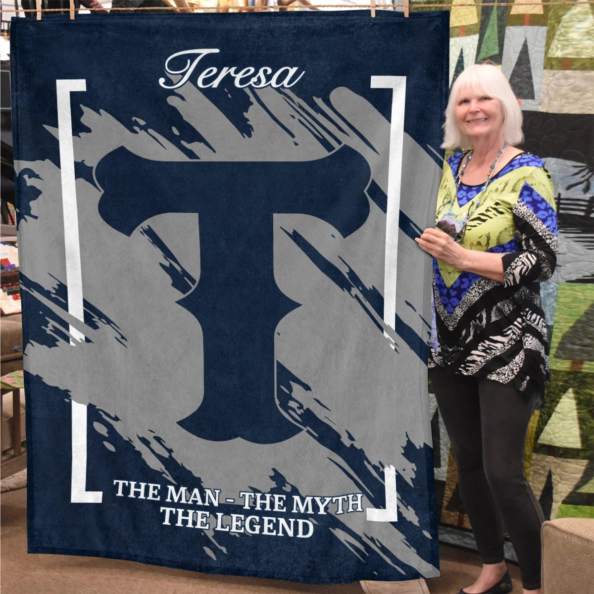 The Man The Myth The Legend Navy Baseball Fleece Blanket TERESA 13K1 BK17