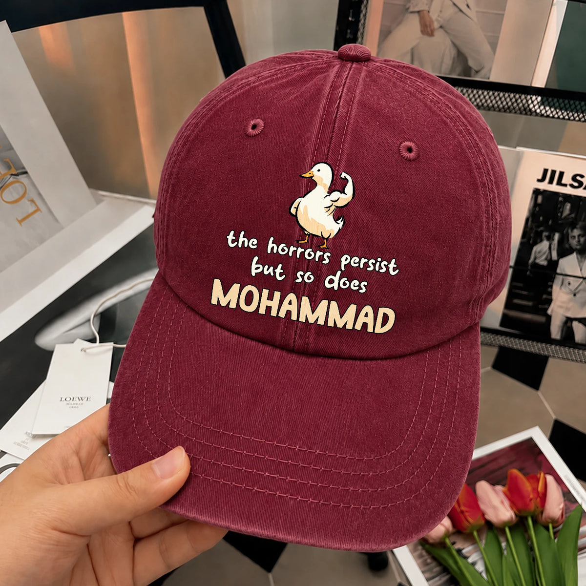 The Horrors Persist But So Does Your Name Funny Goose Burgundy Washed Cap MOHAMMAD 13K1 C126PF
