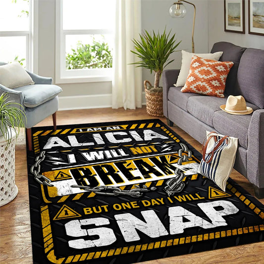 ALICIA Motivational Rug – Black & Yellow Quote Carpet for Living Room 13K1-AR1