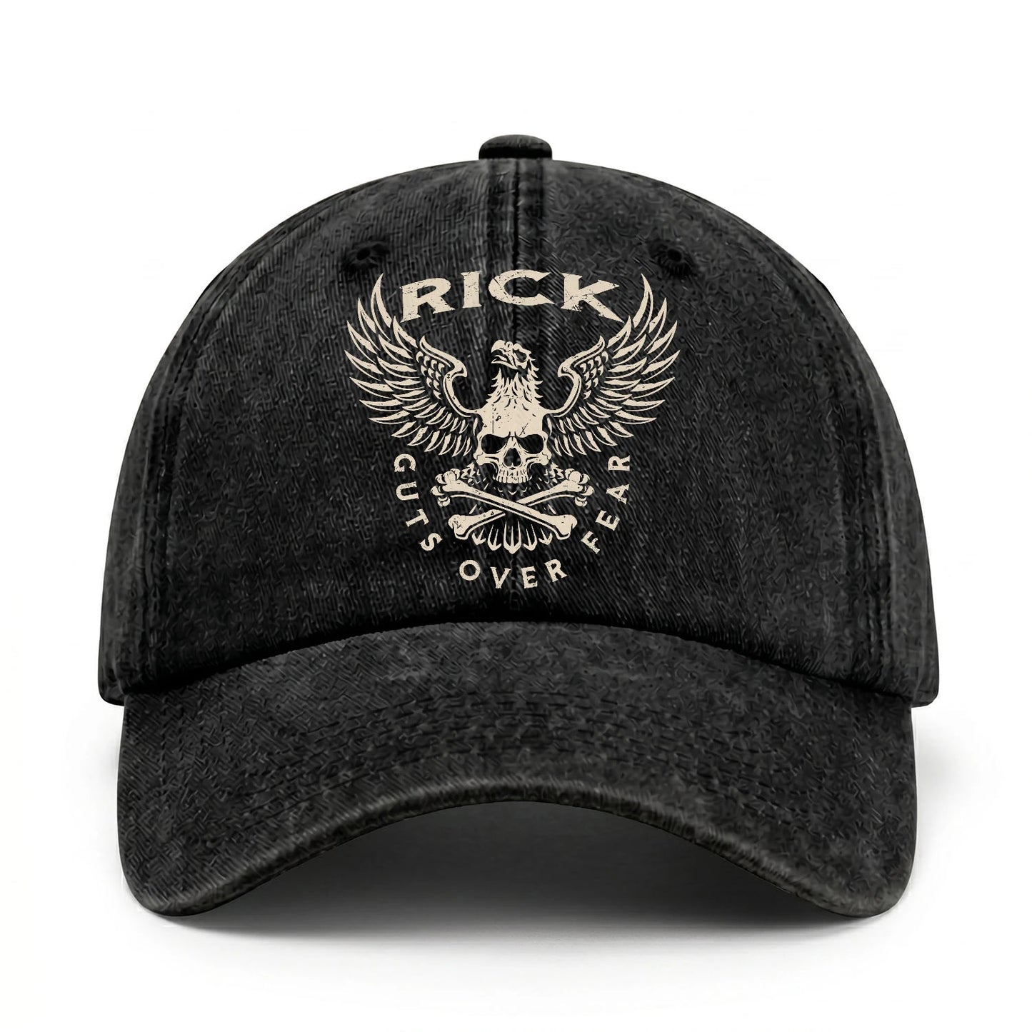 Your Name Guts Over Fear With Eagle And Skull Washed Cap RICK 13K1 C75PF