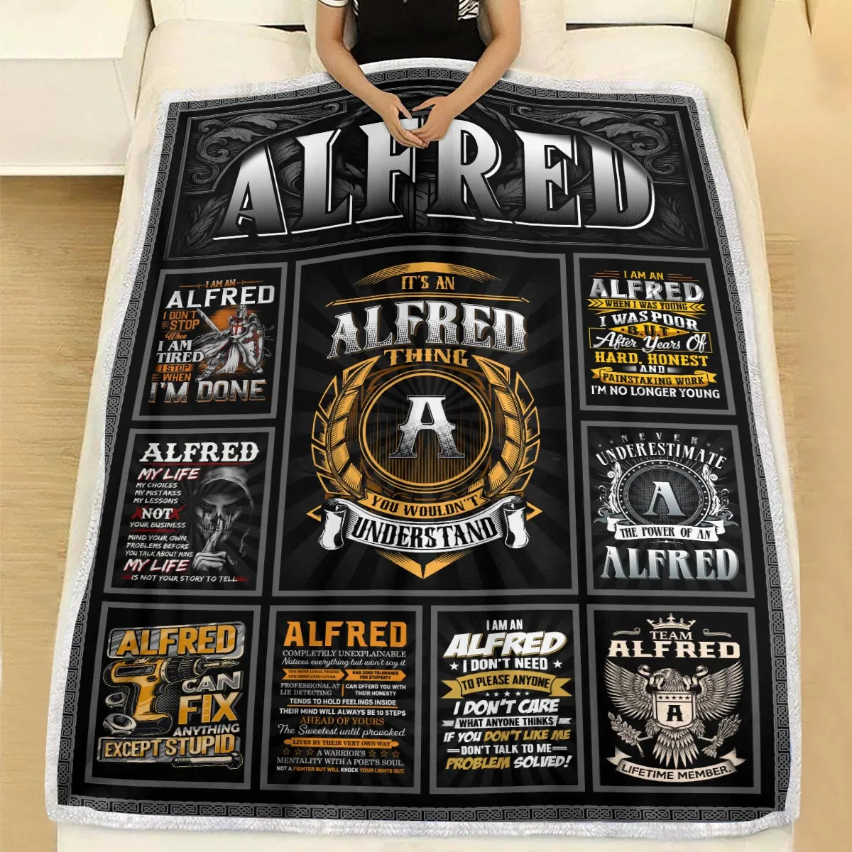 ALFRED Personalized Blanket | Custom Name Cozy Throw Gift 13K2-BK2