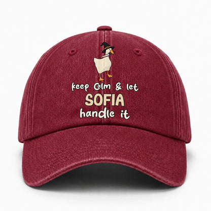 Keep Calm & Let Your Name Handle It Funny Witch Goose Washed Cap SOFIA 13K1 C128PF
