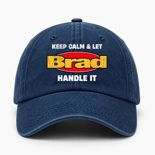 Keep Calm & Let Your Name Handle It Yellow And Red Logo Washed Cap BRAD 13K1 C172PF
