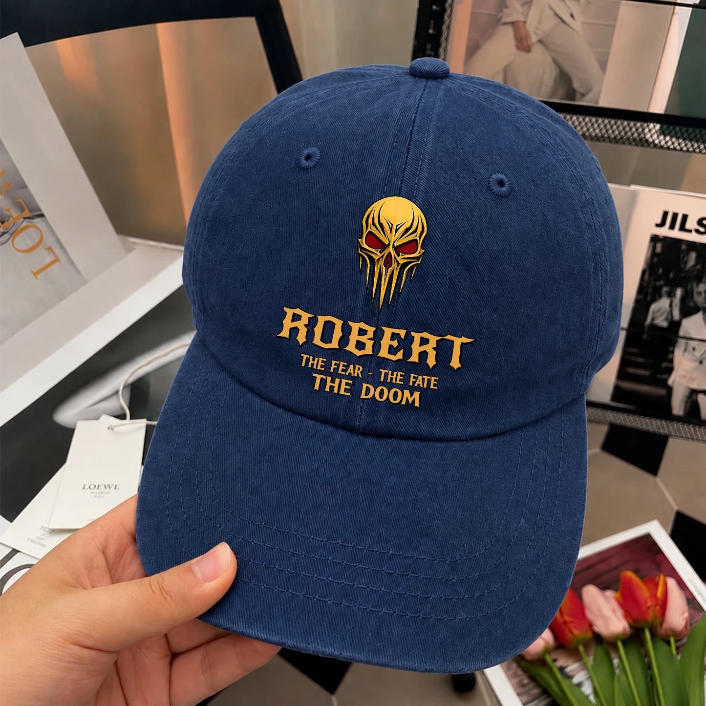 The Fear The Fate The Doom Skull Blue Washed Cap ROBERT 13K1 C97PF