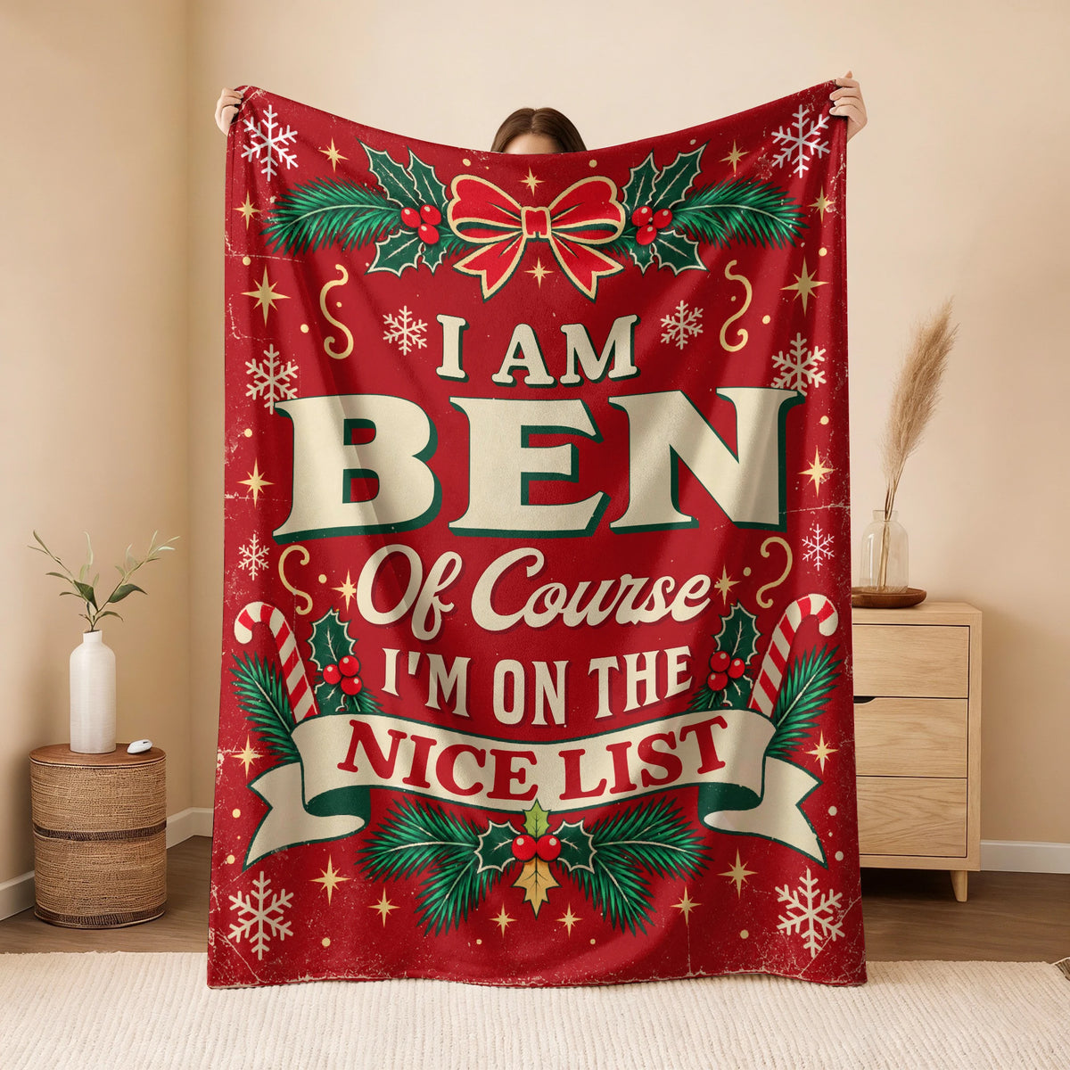 I'm Name Of Course I'm On The Nice List Christmas Fleece Blanket BEN 13K1 BK56