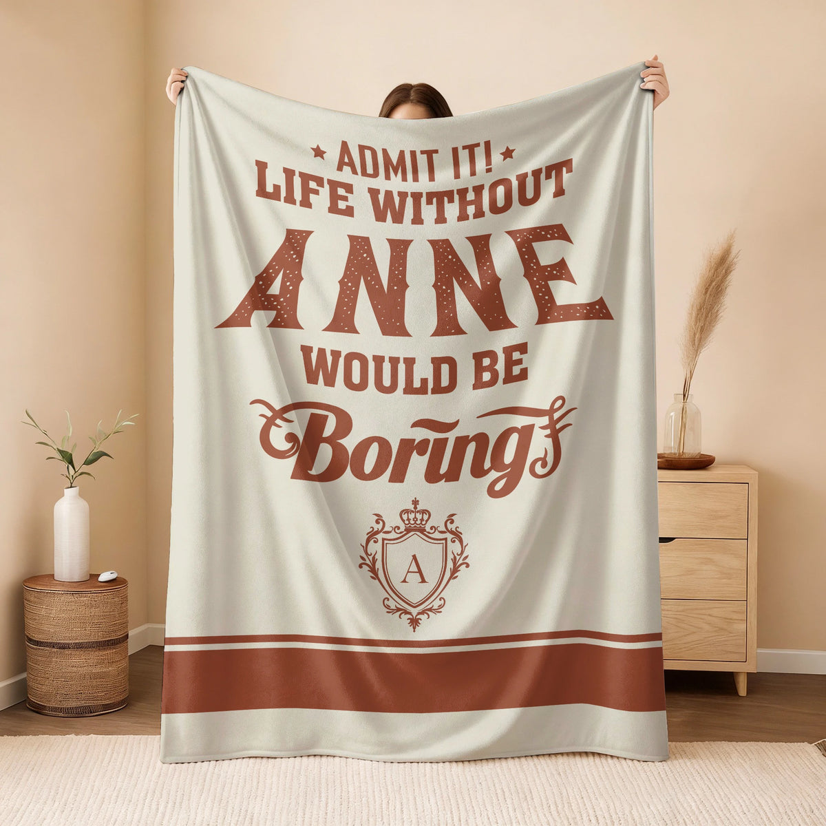 Life Without Your Name Would Be Boring Cream Terracotta Blanket ANNE 13K1 BK24