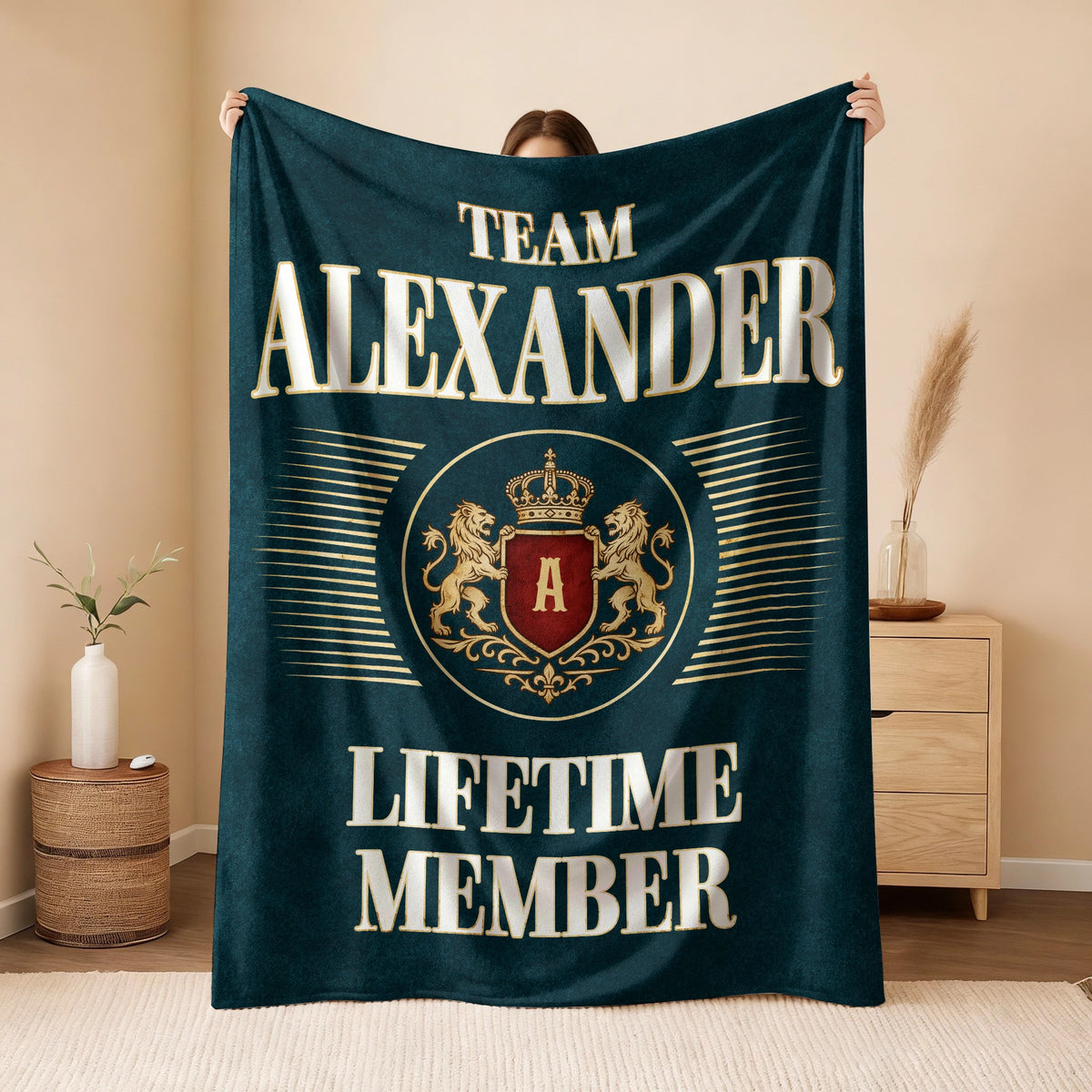 Team Your Name Lifetime Member Sage Green Fleece Blanket ALEXANDER 13K1 BK42