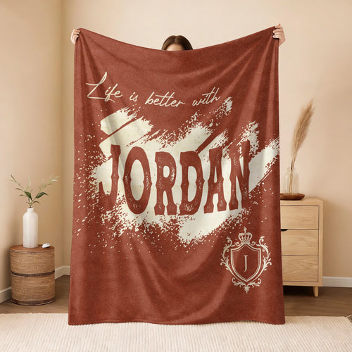 Life Is Better With Your Name Terracotta Cream Fleece Blanket JORDAN 13K1 BK30