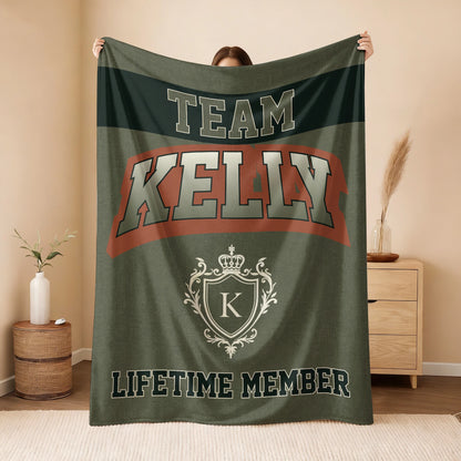 Team Your Name Lifetime Member Sage Green Fleece Blanket KELLY 13K1 BK22