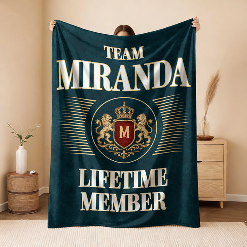 Team Your Name Lifetime Member Sage Green Fleece Blanket MIRANDA 13K1 BK42