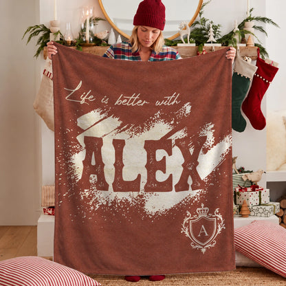 Life Is Better With Your Name Terracotta Cream Fleece Blanket ALEX 13K1 BK30