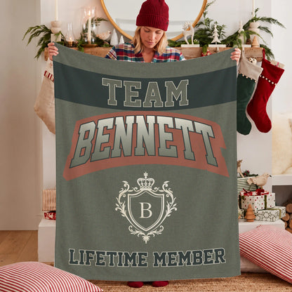 Team Your Name Lifetime Member Sage Green Fleece Blanket BENNETT 13K1 BK22