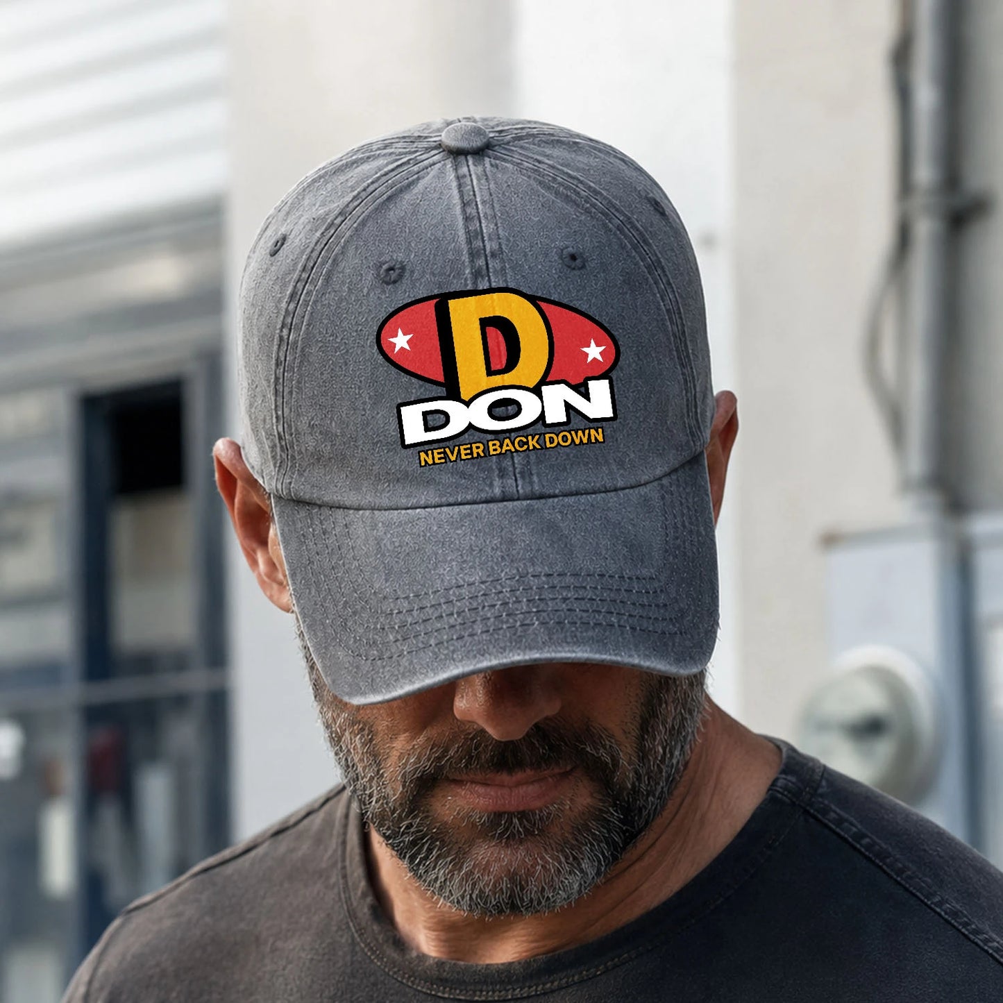Never Back Down With Your Name And Initial Letter Washed Cap DON 13K1 C82PF